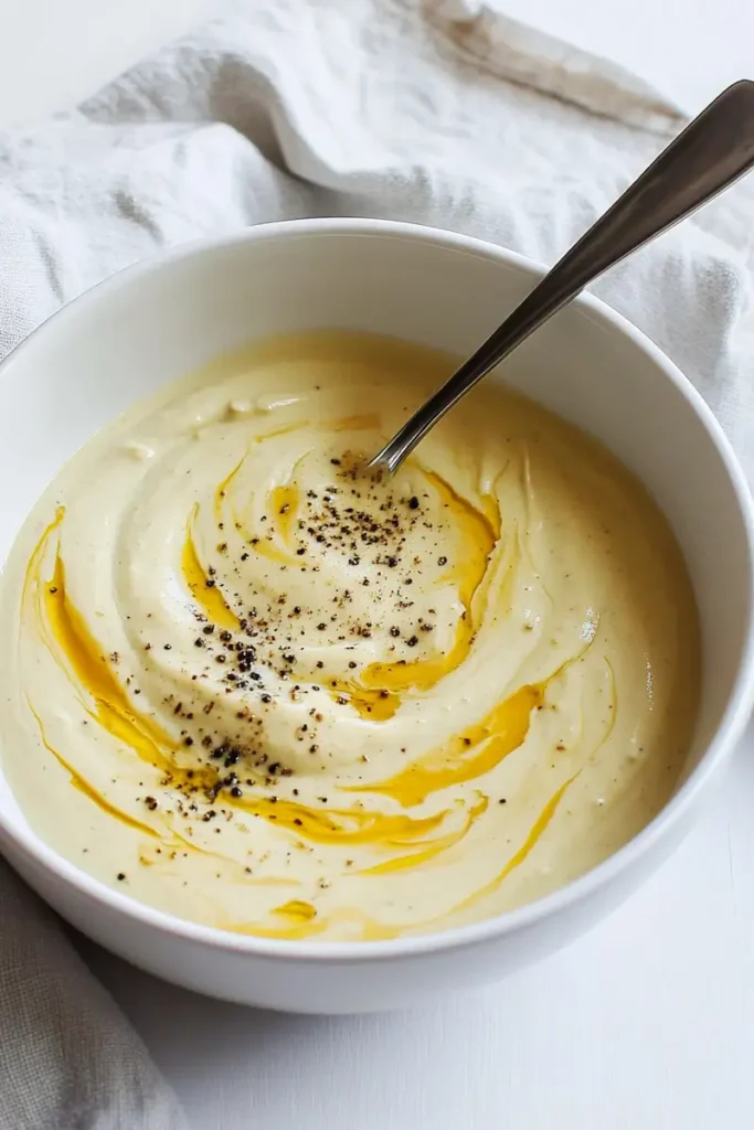 Low FODMAP Maple Mustard 7 Low FODMAP Maple Mustard sauce ingredients combined in bowl, showing streaks before mixing together